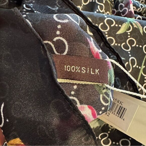 100% SILK BY FASHION DESIGN FEATHER FLORAL LARGE SOFT LIGHTWEIGHT SCARF NWT - Picture 7 of 11